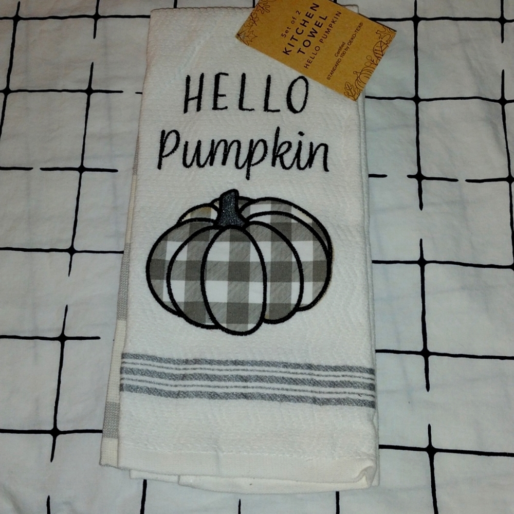 2 PC Oeko-tex Kitchen Towel Pumpkin Harvest Thanksgiving